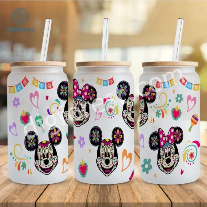 Disney Mouse Sugar Skull PNG | Dia De Los Muertos | Day of the Dead Cartoon 16oz Wrap | Halloween Mexico Libbey Glass Can Png | Spooky Season