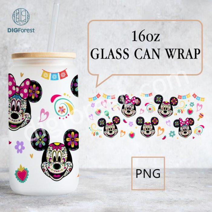 Disney Mouse Sugar Skull PNG | Dia De Los Muertos | Day of the Dead Cartoon 16oz Wrap | Halloween Mexico Libbey Glass Can Png | Spooky Season