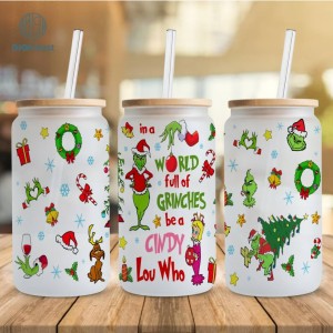 Merry Grinchmas 16oz Libbey Glass Can Wrap Design Sublimation PNG | The Grinch Christmas 2023 | Grinch Coffee Tumbler Wrap PNG