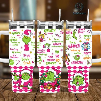 Tumbler 40oz Pink Christmas Grinch Quotes Wrap Png, Merry Christmas 2 pieces 40 oz Tumbler Png, Cartoon Christmas Tumbler 40oz Png, Sublimation Designs