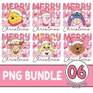 Disney Pooh and Friends Pink Christmas Bundle, Disneyland Family Christmas Png, Family Holiday Trip, Disneyland Pooh Bear Christmas Png, Digital Download
