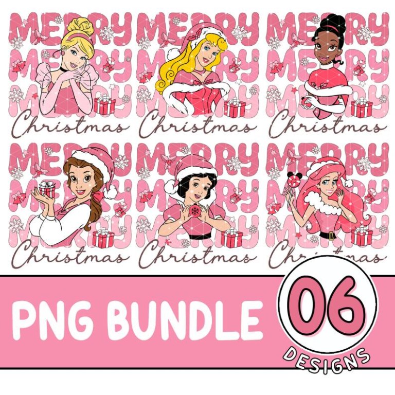 Disney Princess Pink Christmas Bundle, Disneyland Family Christmas Png