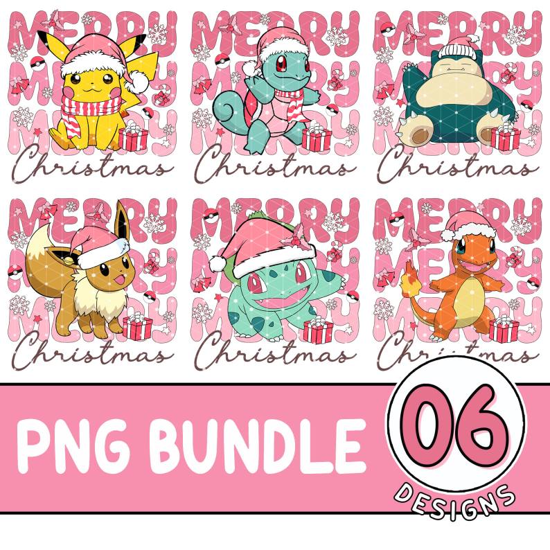 Pocket Monster Pink Christmas Bundle, Pikachu Squirtle Charmander Png, Anime Pikachu Xmas Shirt, Christmas Squad Png, Christmas Gift