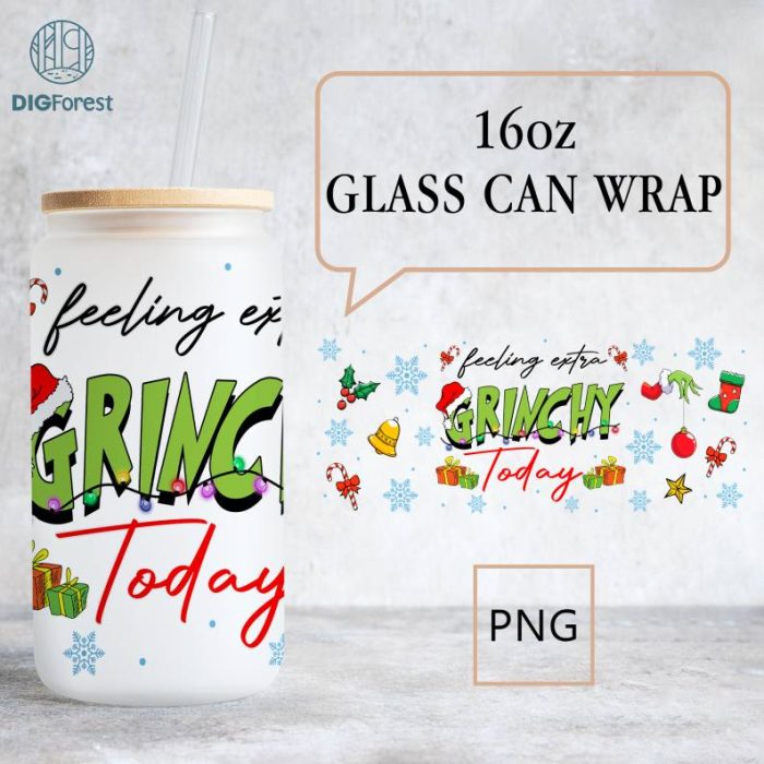 Merry Grinchmas 16oz Libbey Glass Can Wrap Design Disneyland PNG | The Grinch Christmas 2023 | Grinch Coffee Tumbler Wrap PNG