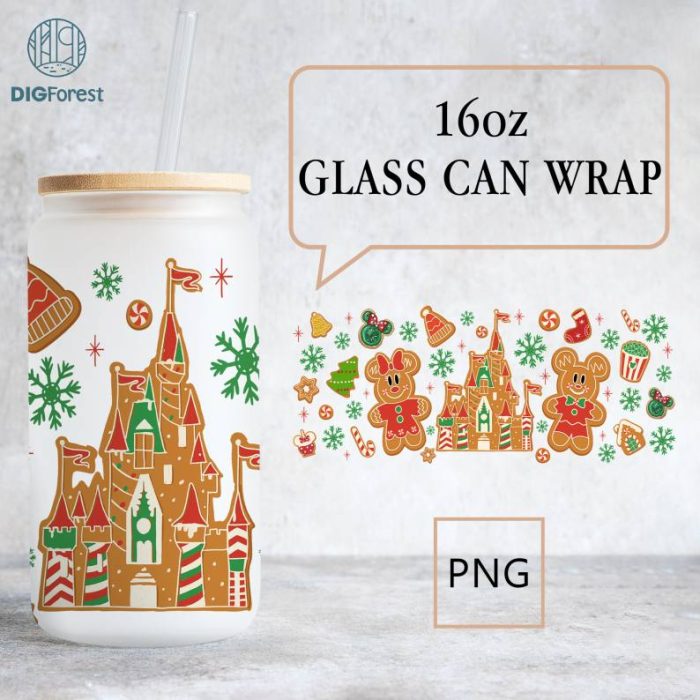 Gingerbread 16oz Glass Can, Christmas 16oz Glass Can, Christmas Vibes, Merry Christmas, Tis The Season, Cartoon Can Glass, Instant Download