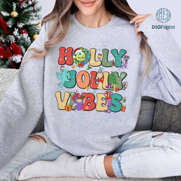 Disney Monster Holly Jolly Vibes Png,Very Merry Christmas Monster Cartoon PNG,Christmas Clothing, Christmas Gift, Digital File, Instant Download