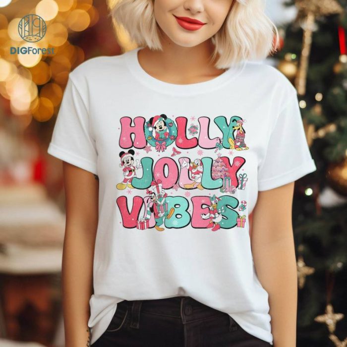 Disney Mickey and Friends Holly Jolly Vibes PNG, Mickey Joy Holiday Custom Sweatshirt,Xmas Clothing, Christmas Gift, Digital File, Instant Download