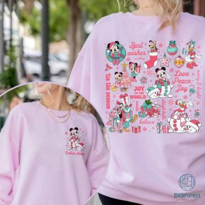 Two-sided Pink Disney Mickey and Friends Snowman Png, Joy to the World Mickey Tshirt,Christmas Clothing Gift PNG Instant Download, Digital Files