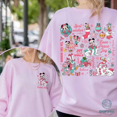Two-sided Pink Disney Mickey and Friends Snowman Png, Joy to the World Mickey Tshirt,Christmas Clothing Gift PNG Instant Download, Digital Files