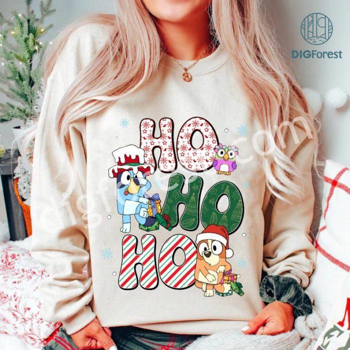 Bluey Hohoho Christmas Shirt | Bluey Christmas Shirt | Blue Dog Christmas | Bluey and Bingo PNG | Kids Bluey PNG | Bluey Family Digital Download