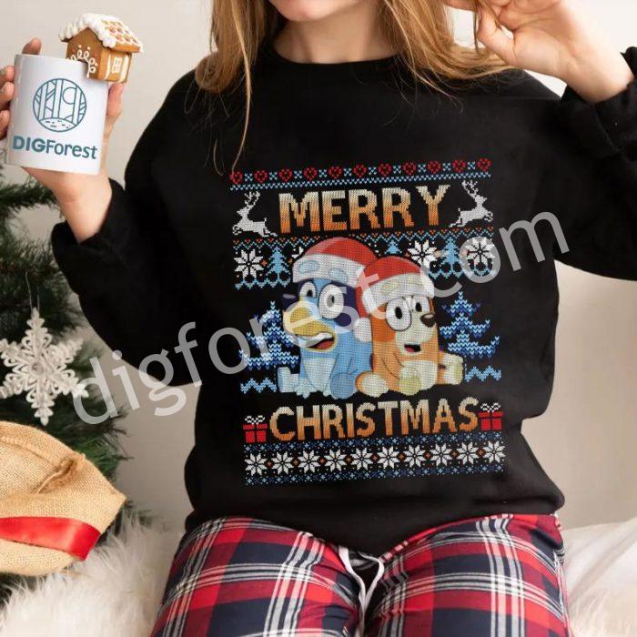 Bluey Ugly Merry Christmas 2024 Shirt | Blue Dog Christmas PNG | Bluey and Bingo Kids Shirt | Bluey Family Christmas PNG | Digital Download