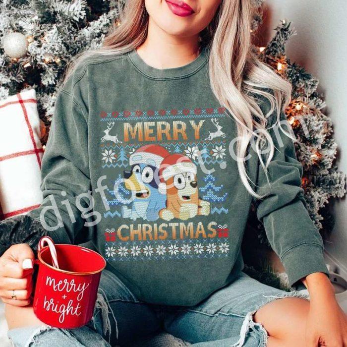 Bluey Ugly Merry Christmas 2024 Shirt | Blue Dog Christmas PNG | Bluey and Bingo Kids Shirt | Bluey Family Christmas PNG | Digital Download