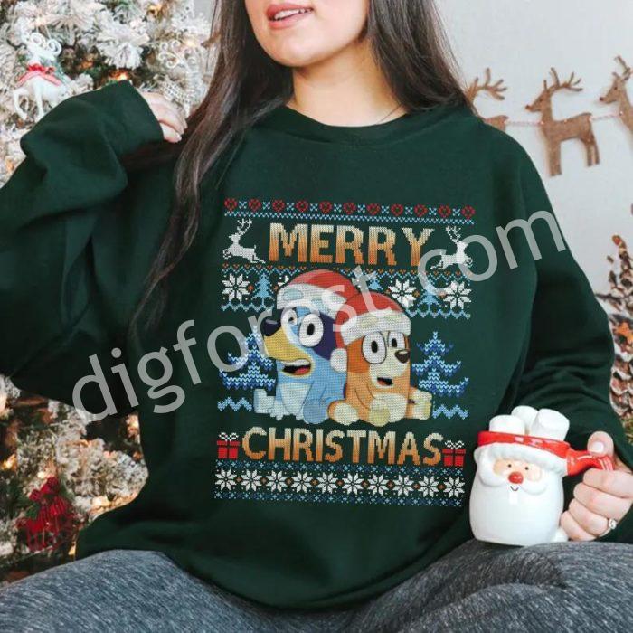 Bluey Ugly Merry Christmas 2024 Shirt | Blue Dog Christmas PNG | Bluey and Bingo Kids Shirt | Bluey Family Christmas PNG | Digital Download