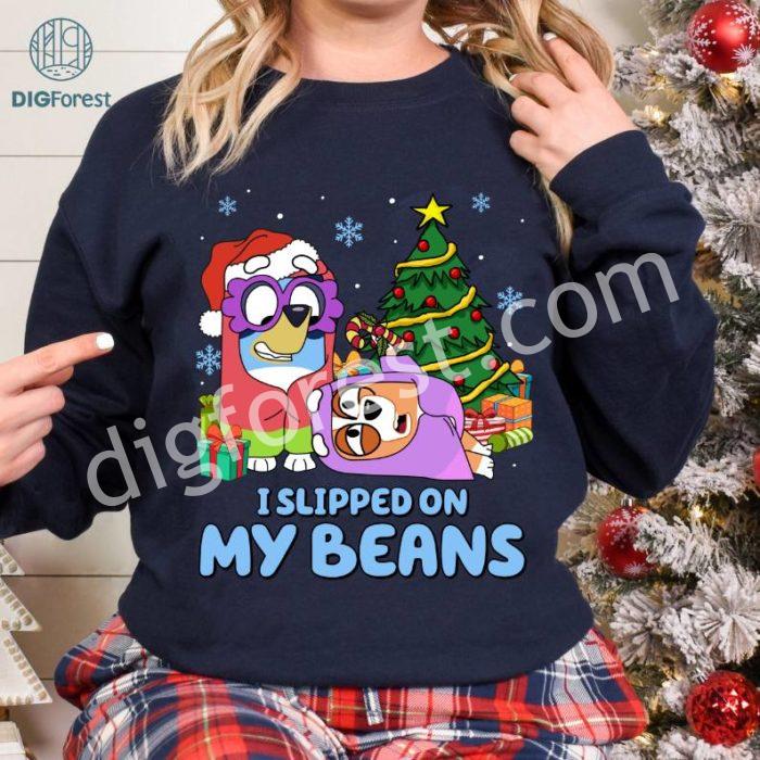 Bluey Christmas Slipped On My Beans Shirt | Blue Dog Christmas PNG | Bluey and Bingo Kids Shirt | Bluey Family Christmas PNG | Digital Download