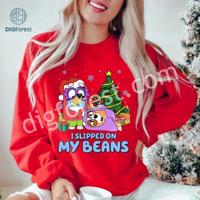 Bluey Christmas Slipped On My Beans Shirt | Blue Dog Christmas PNG | Bluey and Bingo Kids Shirt | Bluey Family Christmas PNG | Digital Download