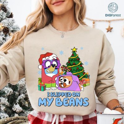 Bluey Christmas Slipped On My Beans Shirt | Blue Dog Christmas PNG | Bluey and Bingo Kids Shirt | Bluey Family Christmas PNG | Digital Download