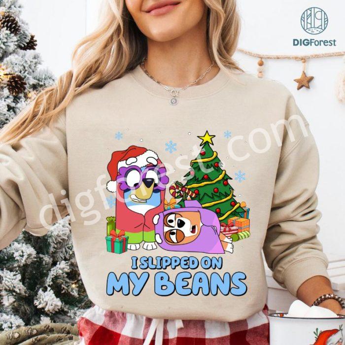 Bluey Christmas Slipped On My Beans Shirt | Blue Dog Christmas PNG | Bluey and Bingo Kids Shirt | Bluey Family Christmas PNG | Digital Download