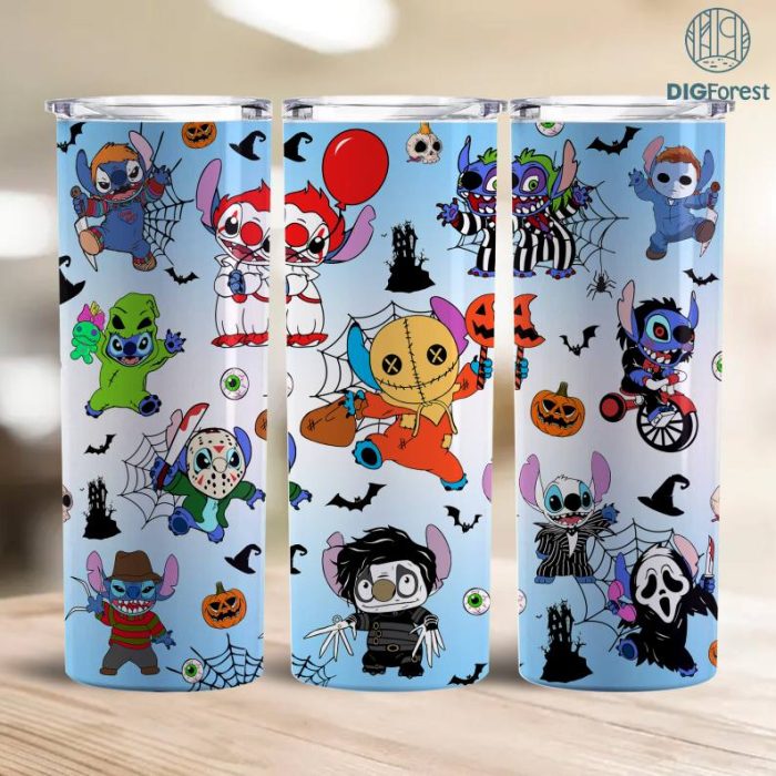 Disney Stitch Halloween Trick Or Treat Spooky Vibes | Stitch Horror Halloween Costume Png 20Oz Tumbler Wrap | Stitch Horror Friends Tumbler Wrap