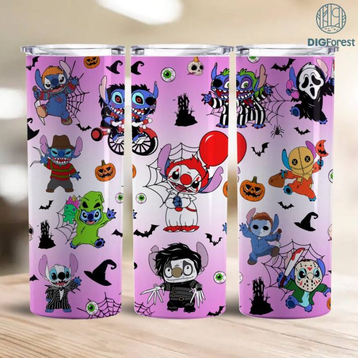 Disney Stitch Horror Halloween Costume Png 20oz Tumbler Wrap | Stitch Halloween Trick Or Treat Spooky Vibes | Stitch Horror Friends Tumbler Wrap