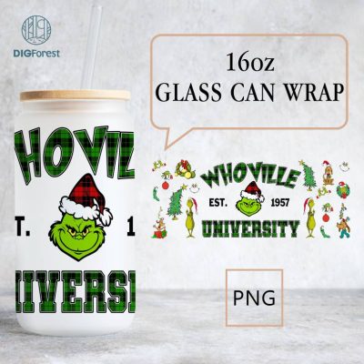 Whoville University Grinch Christmas 16oz Glass Can Wrap, The Grinch Tumbler Wrap Grinch, Christmas Grinch Cartoon Glass Can Wrap PNG Whoville University Grinch Christmas 16oz Glass Can Wrap, The Grinch Tumbler Wrap Grinch, Christmas Grinch Cartoon Glass Can Wrap PNG