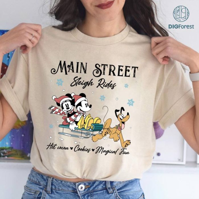 Disneyland Christmas Shirt, Disney Mickey Sleigh Rides Png, Mickey And Friends Main Street Shirt, Holiday Trip Family Matching, Digital Download