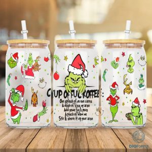 The Grinch Christmas 2023 | Grinch Coffee Tumbler Wrap PNG | Merry Grinchmas 16oz Libbey Glass Can Wrap Design Sublimation PNG |