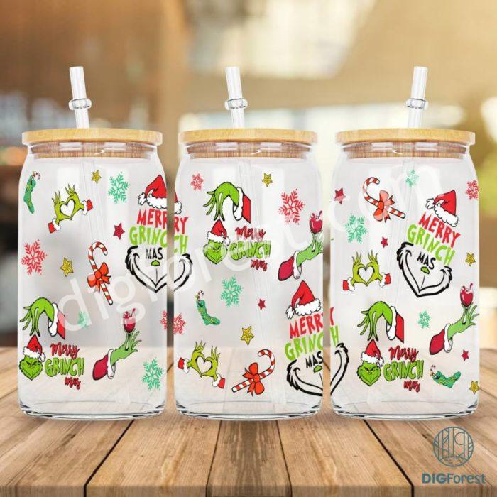 Grinch Coffee Tumbler Wrap PNG | Merry Grinchmas 16oz Libbey Glass Can Wrap Design Sublimation PNG | The Grinch Christmas 2023