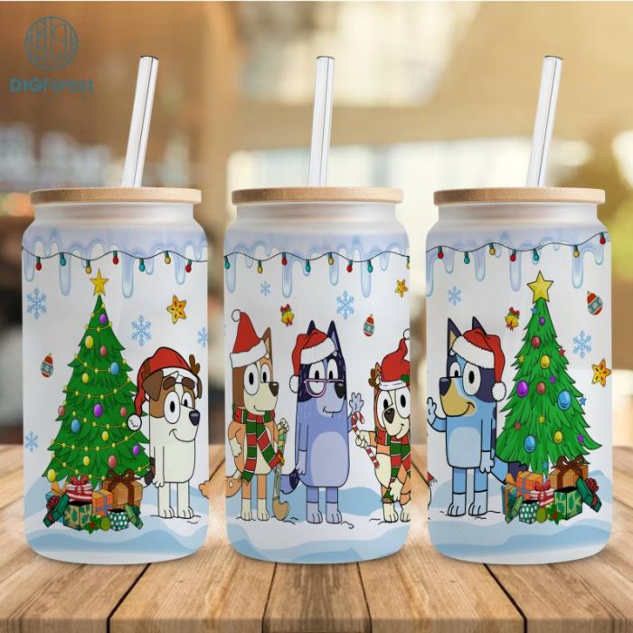 Blue Dog & Friends 16oz Libbey Glass Can Wrap, 16 oz Skinny Tumbler Png, Sublimation Design Digital Download, Tapered and Straight, Instnat Download