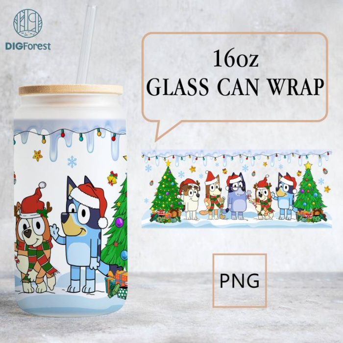 Blue Dog & Friends 16oz Libbey Glass Can Wrap, 16 oz Skinny Tumbler Png, Sublimation Design Digital Download, Tapered and Straight, Instnat Download