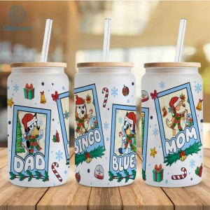 Blue Dog & Friends 16oz Libbey Glass Can Wrap, 16 oz Skinny Tumbler Png, Sublimation Design Digital Download, Tapered and Straight, Digital Download