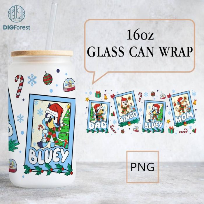 Blue Dog & Friends 16oz Libbey Glass Can Wrap, 16 oz Skinny Tumbler Png, Sublimation Design Digital Download, Tapered and Straight, Digital Download