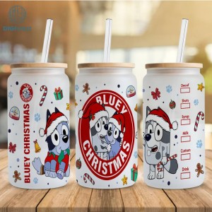 Blue Dog Christmas Coffee 16oz Libbey Glass Can, Bubble Puffy Wrap Design, Download Sublimation, Inflated 20oz Skinny Download