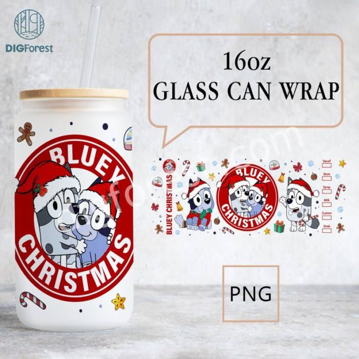 Blue Dog Christmas Coffee 16oz Libbey Glass Can, Bubble Puffy Wrap Design, Download Sublimation, Inflated 20oz Skinny Download