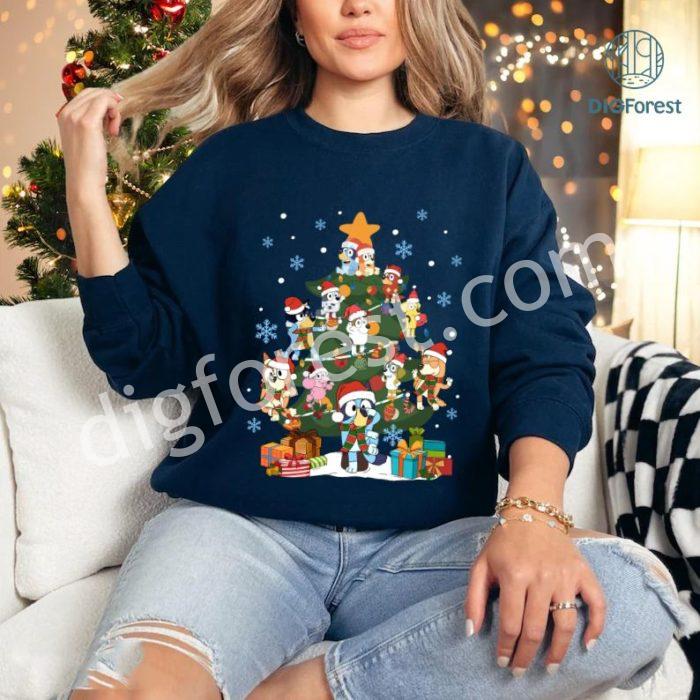 Cute Blue Dog Christmas PNG Design, Christmas Tree Shirt, Cute Bluey Christmas TreeShirts, Christmas Santa Claus Sublimation Download