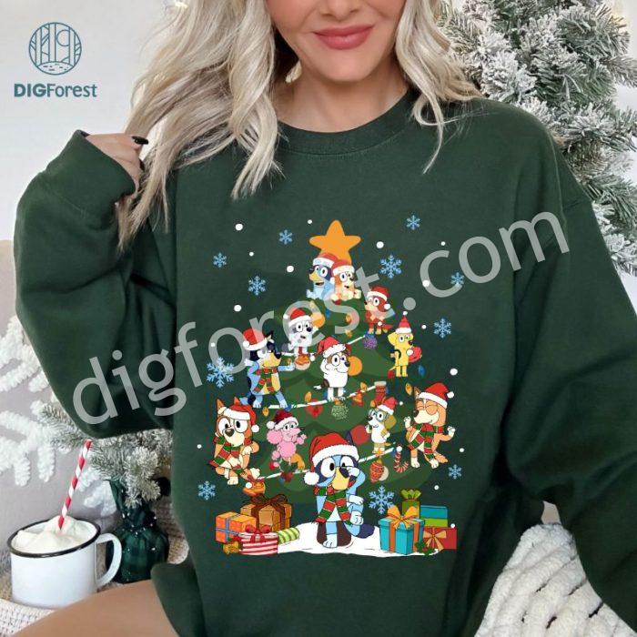 Cute Blue Dog Christmas PNG Design, Christmas Tree Shirt, Cute Bluey Christmas TreeShirts, Christmas Santa Claus Sublimation Download