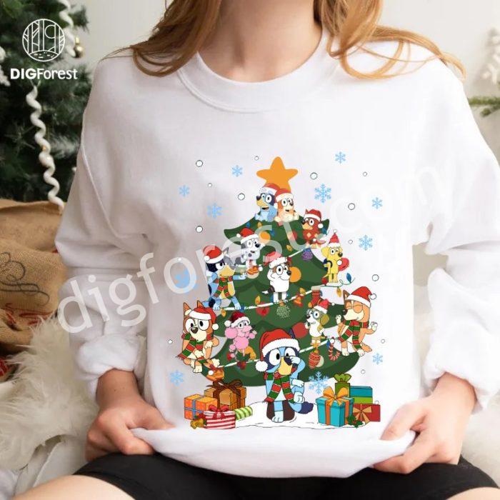 Cute Blue Dog Christmas PNG Design, Christmas Tree Shirt, Cute Bluey Christmas TreeShirts, Christmas Santa Claus Sublimation Download