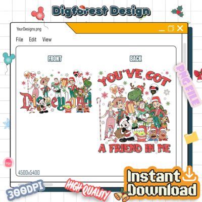 Disney Toy Story Christmas PNG – “You’ve Got a Friend in Me” PNG, T-Rex, Woody & Buzz, Very Merry Xmas Party Design