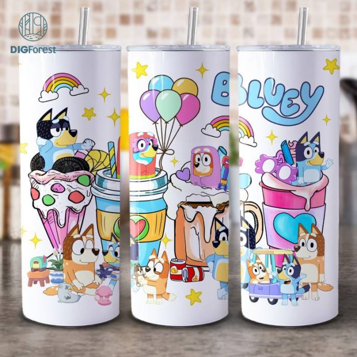 Bluey Tumbler Wrap, Blue Dog Christmas 20oz Skinny Tumbler Wrap, 20oz Tumbler Png Sublimation Design, Digital Designs Template File