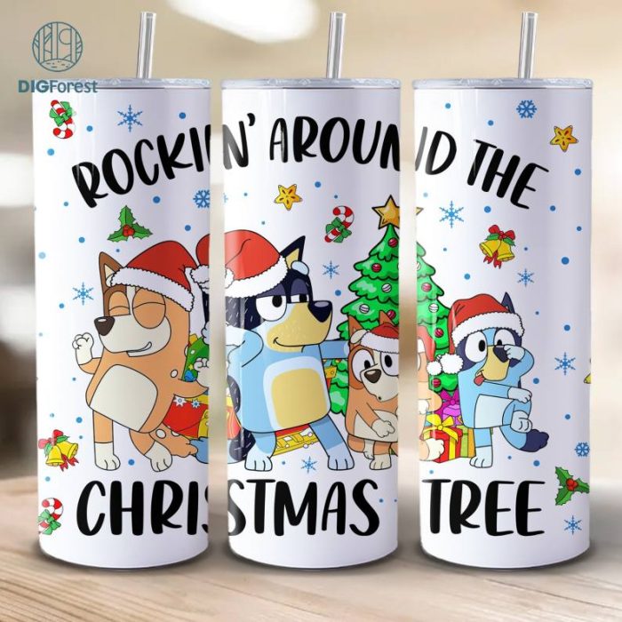 Bluey Christmas 20oz Tumbler Wrap PNG, Blue Dog & Friends Christmas Tumbler Wrap, Blue Dog Family Christmas, Christmas 2023 Tumbler Wrap