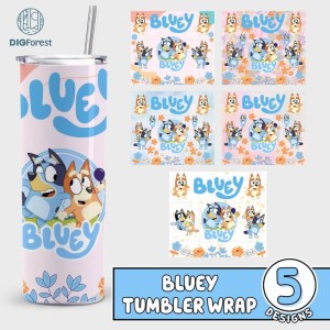Bundle Bluey 20oz Skinny Tumbler Design PNG, Bluey Coffee Tumbler Template PNG, Cartoon Tumbler Wrap, Blue Dog Sublimation Wrap Design