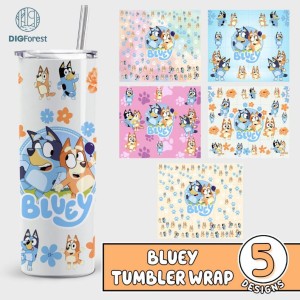 Bundle 20oz Tumbler Wrap Blue Dog, Bluey Tumbler Wrap Sublimation Designs PNG, Blue Dog Tumbler Design, Bluey Christmas Tumbler Wrap