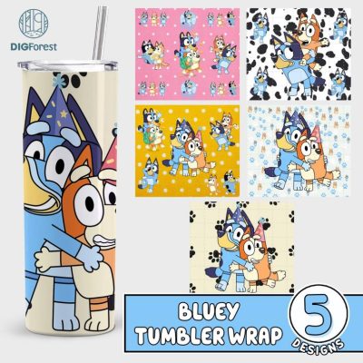 Bundle Blue Dog Tumbler Wrap, Bluey 20oz Tumbler PNG Wraps Design, Digital Cartoon 20oz Skinny Tumblers Designs Template