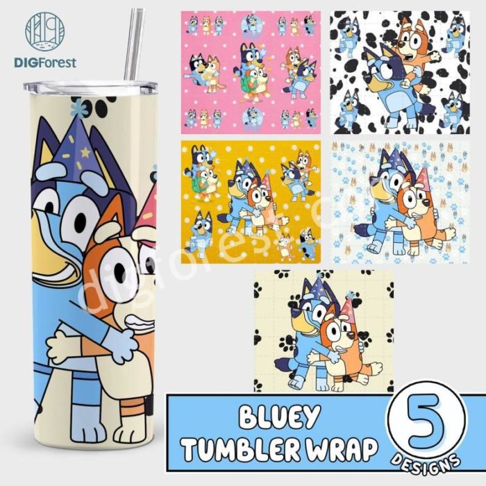 Bundle Blue Dog Tumbler Wrap, Bluey 20oz Tumbler PNG Wraps Design, Digital Cartoon 20oz Skinny Tumblers Designs Template