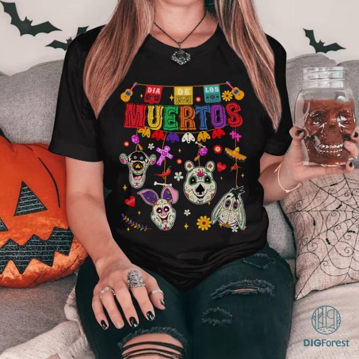 Disney Pooh Skull Sugar Mask Png, Die Loa Ds Muertos Shirt, Disneyland Halloween Png, Day Of The Dead Shirt, Mexican Halloween Png