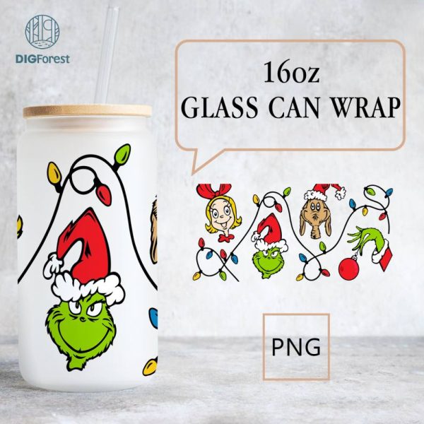 Cartoon Christmas Tumbler Wrap, 16oz Can Glass Wrap,  Christmas Vibes, Merry Christmas Can Glass, Libbey Can Glass, Christmas Watercolor Wrap