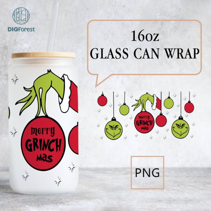 Cartoon 16oz Glass Can, Christmas Tumbler Wrap, Merry Christmas Can Glass, My Day Libbey Can Glass, Christmas Vibes,Pink Christmas Wrap