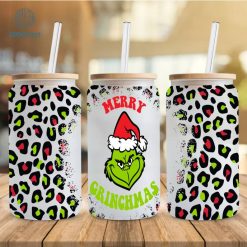 Merry Grinchmas 16oz Libbey Glass Can Wrap Design Sublimation PNG | Grinch Coffee Tumbler Wrap PNG , The Grinch Christmas 2023