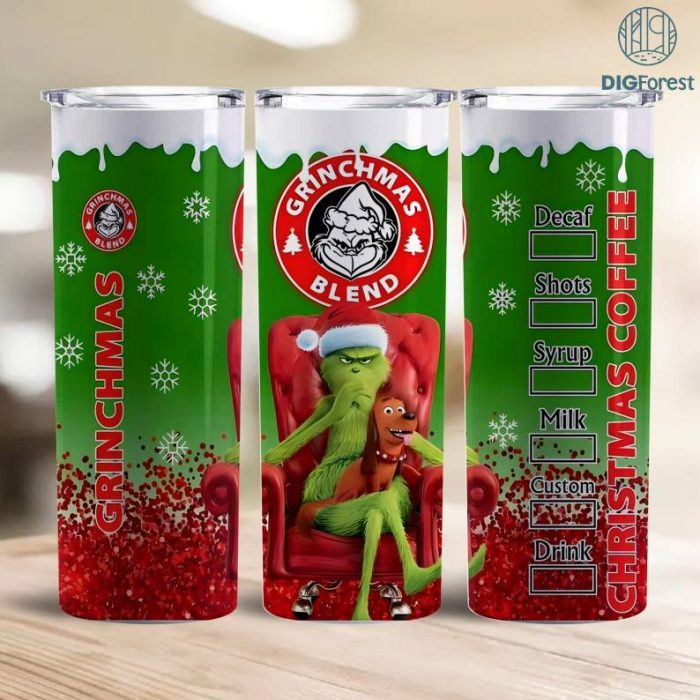 Grinch Tumbler Wrap, 20oz Skinny Tumbler Wrap, 20 oz Grinch Christmas Tumbler Png Sublimation Design, Digital Designs Template