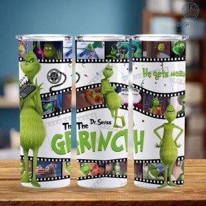 Grinch Christmas 20 oz Skinny Tumbler Wrap, Grinchmas Design Sublimation PNG, The Grinch Designs Straight Tumbler ONLY Instant Download