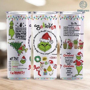 Christmas Tumbler Wrap 20oz Skinny Sublimation File Instant Download 20 oz design template straight Grinch xmas transfer